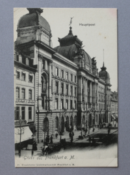 Ansichtskarte AK Gruss aus Frankfurt Main 1900-1910 Hauptpost Pferdekutsche Straße Geschäft Architektur Ortsansicht Hessen